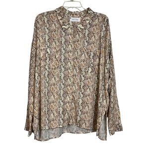 Dear John Snakeskin Print Button Down Long Sleeve Blouse Top 2XL (3100)‎